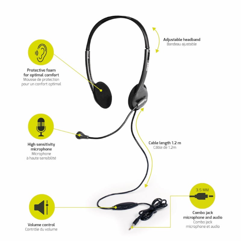 Port Stereo Headset with Mic with 1.2m Cable|1 x 3.5mm|Volume Controller – Black Port Stereo Headset with Mic with 1.2m Cable|1 x 3.5mm|Volume Controller - Black - Image 5