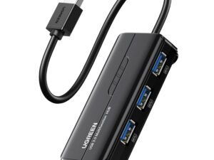 UGREEN USB Type-A Male to Ethernet Adapter with 3-Port USB Hub – Black